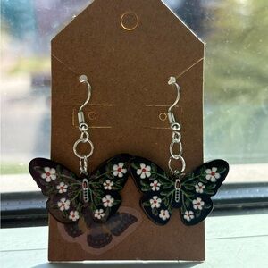 Handmade Black Floral Butterfly Earrings